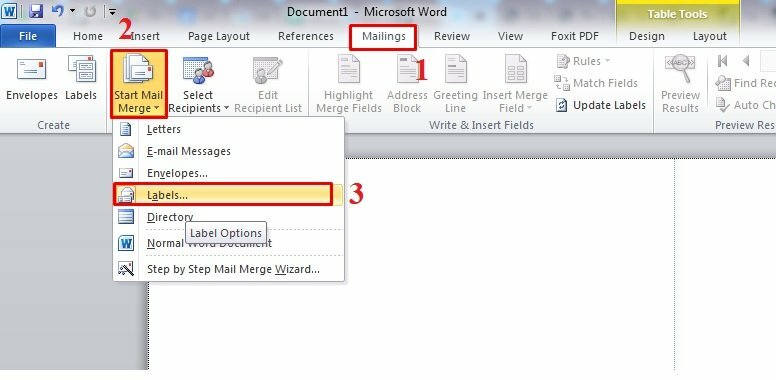 Cách in tem nhãn trong Excel 