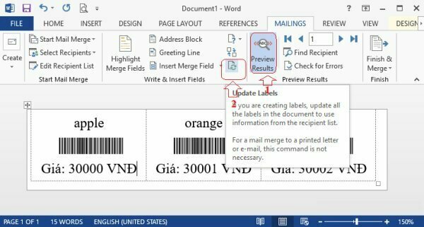 Cách in tem nhãn trong Excel 