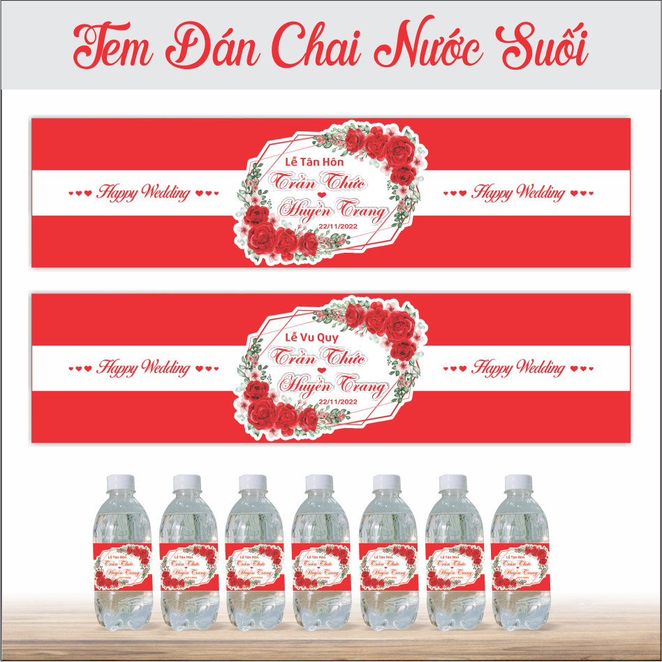 In tem dán chai nước đám cưới