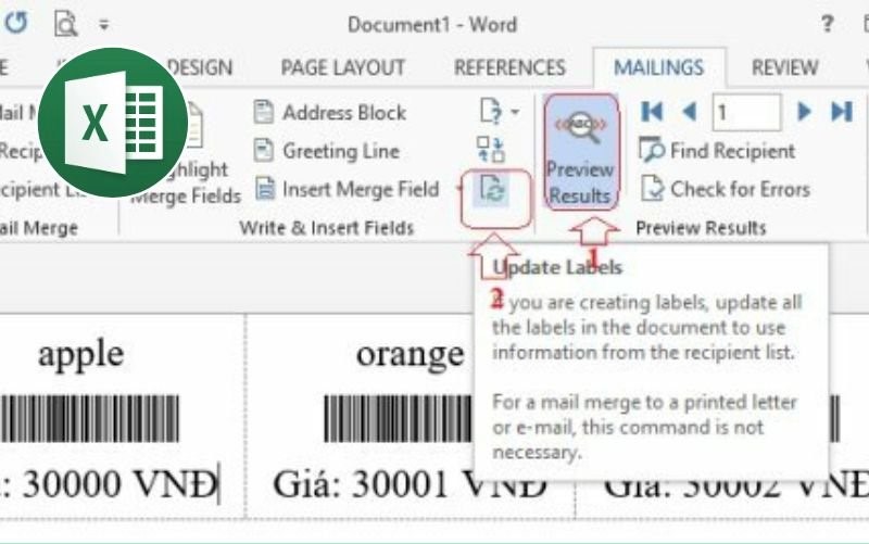 Tạo label trong excel