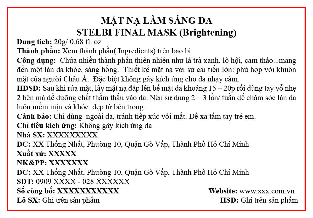 Tem phụ mặt nạ làm sáng da