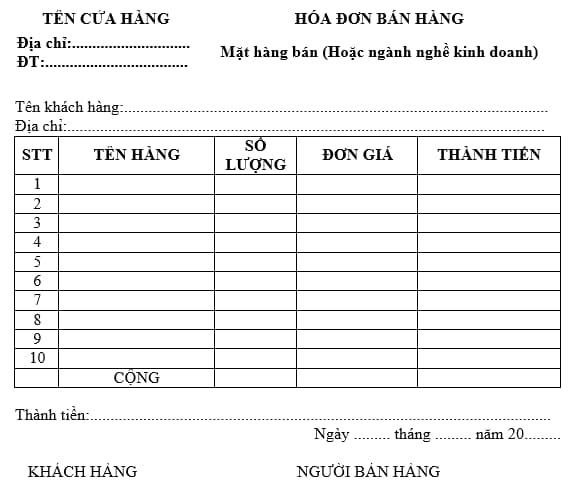 Mẫu hoá đơn bán lẻ