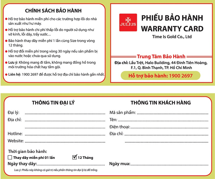 Phiếu bảo hành đồng hồ mẫu phiếu bảo hành đồng hồ