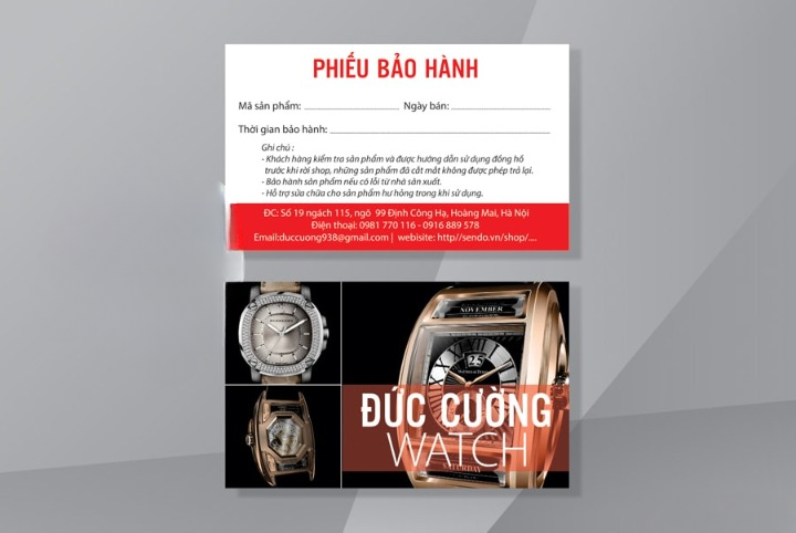 Phiếu bảo hành đồng hồ cao cấp giấy bảo hành đồng hồ