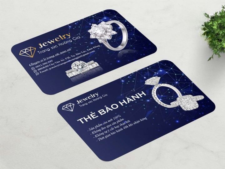 phiếu bảo hành dạng nhựa cứng ngành trang sức