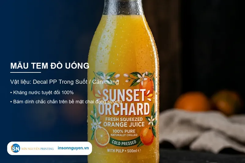 Mẫu tem nhãn dán chai nước ngọt đồ uống thực phẩm chịu nước