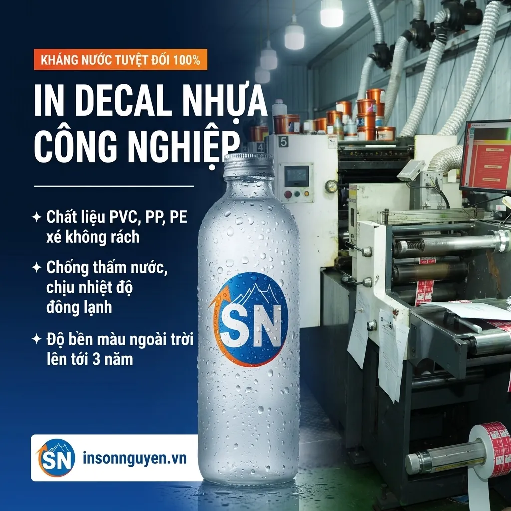 in decal nhựa chống nước dán chai lọ tại xưởng