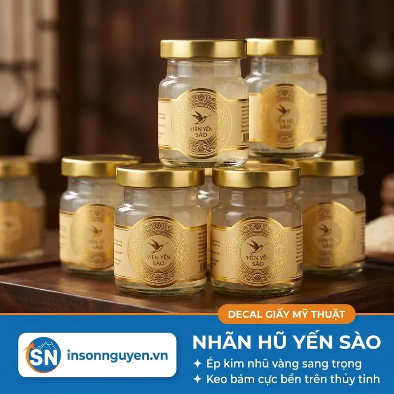 in tem nhãn dán hũ yến sào ép nhũ vàng sang trọng