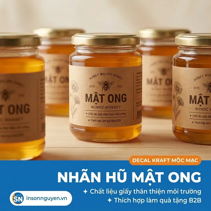 in tem decal kraft dán hũ mật ong vintage