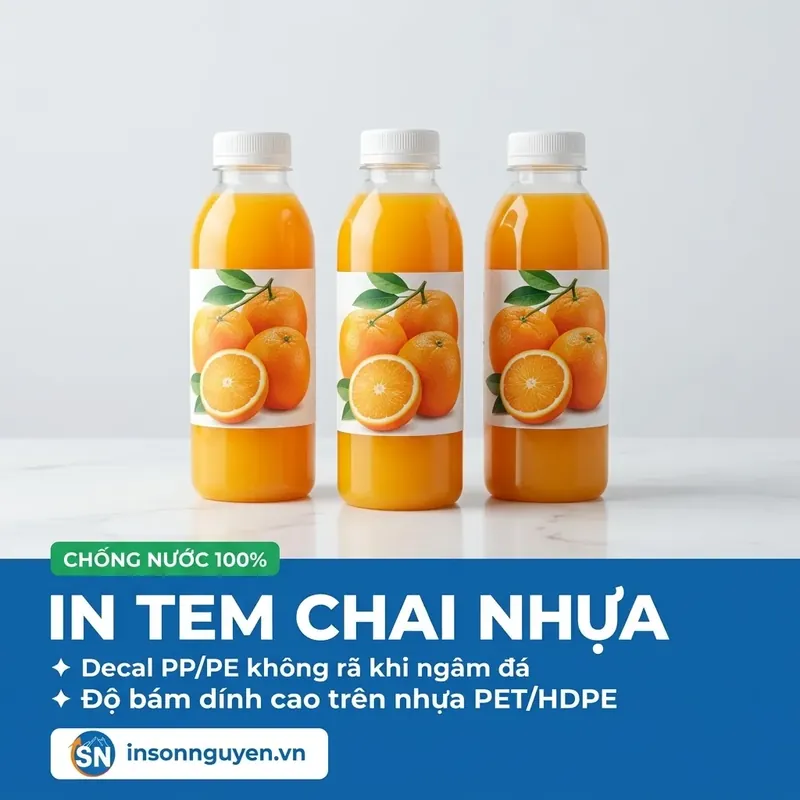In tem dán chai nhựa tại xưởng Sơn Nguyên