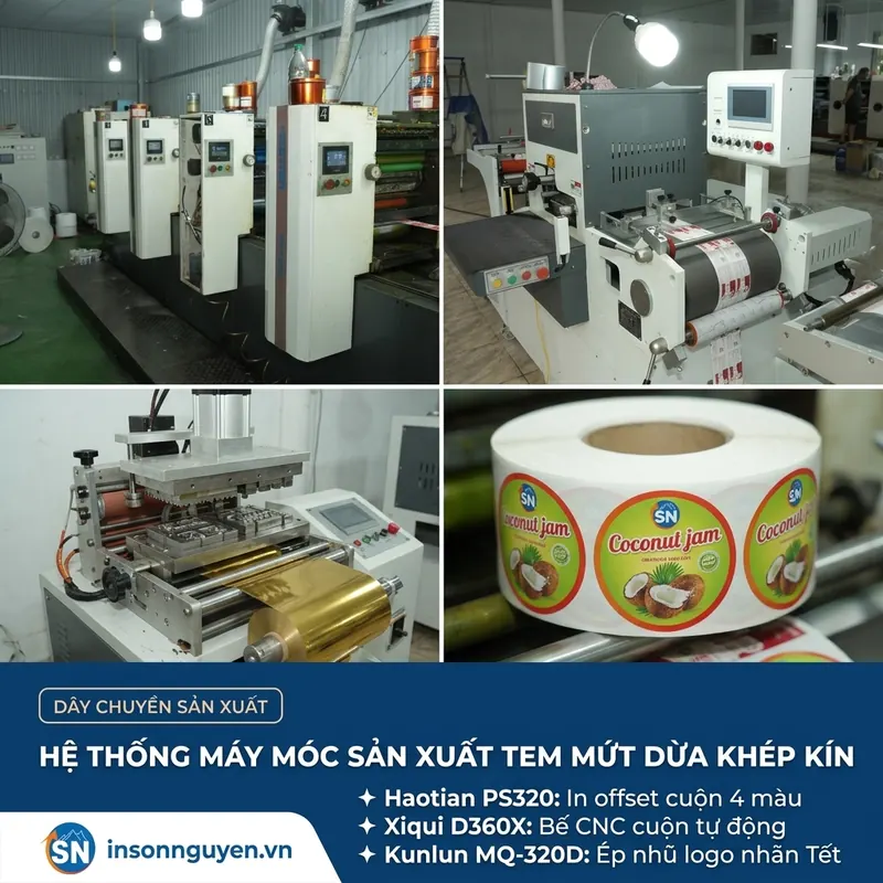 Hệ thống máy móc sản xuất tem mứt dừa