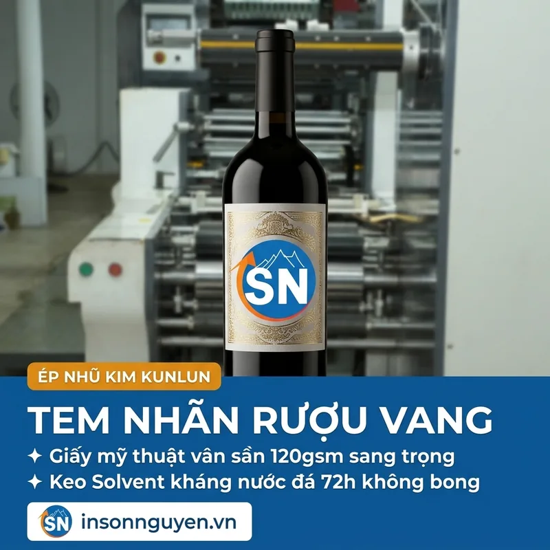 Tem nhãn rượu in sắc nét ép nhũ kim sang trọng dán chai thủy tinh