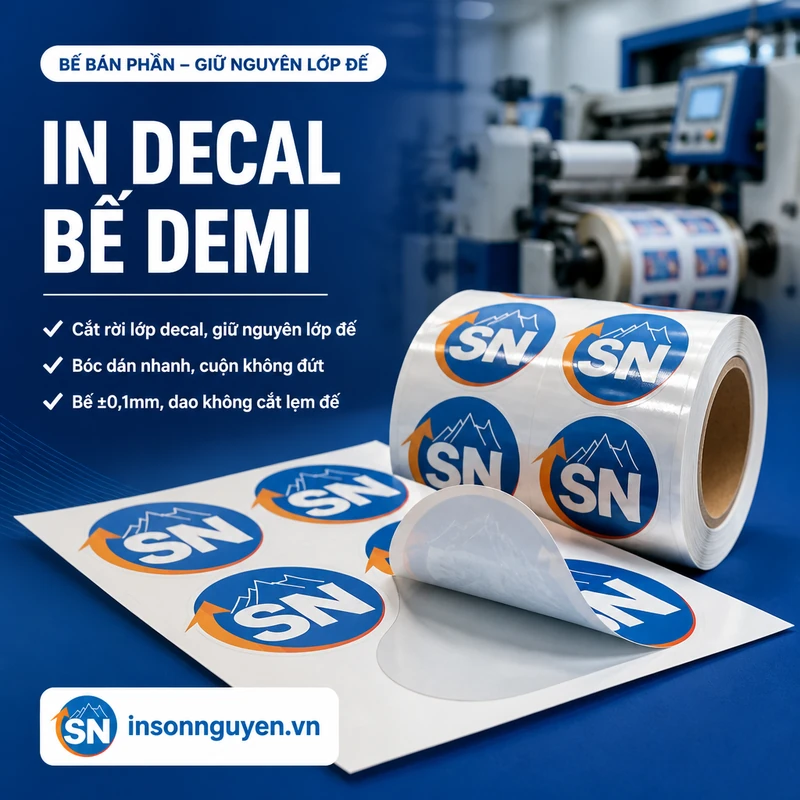 in decal bế demi bế bán phần giữ nguyên lớp đế bóc dán không rách cuộn không đứt tại xưởng Sơn Nguyên