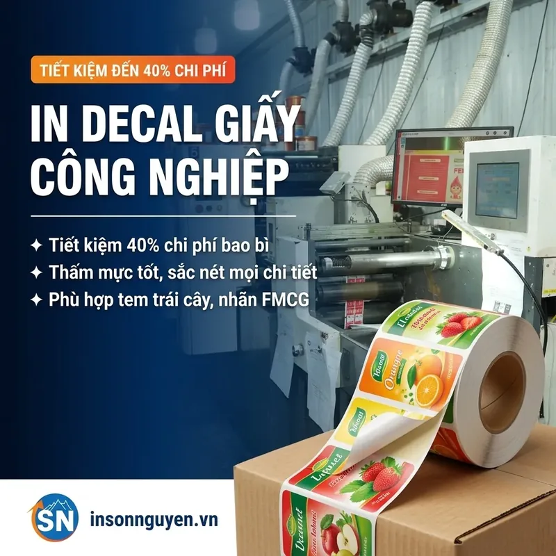 in decal giấy công nghiệp cuộn nhãn thực phẩm tại xưởng Sơn Nguyên