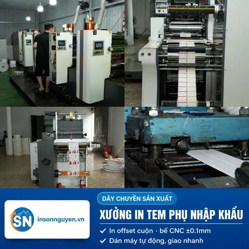 dây chuyền in tem phụ hàng nhập khẩu máy in offset cuộn bế CNC dán máy tại xưởng in Sơn Nguyên