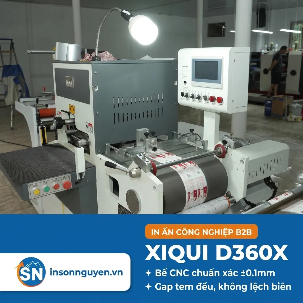 Máy bế CNC decal cuộn Xiqui D360X bế tem date