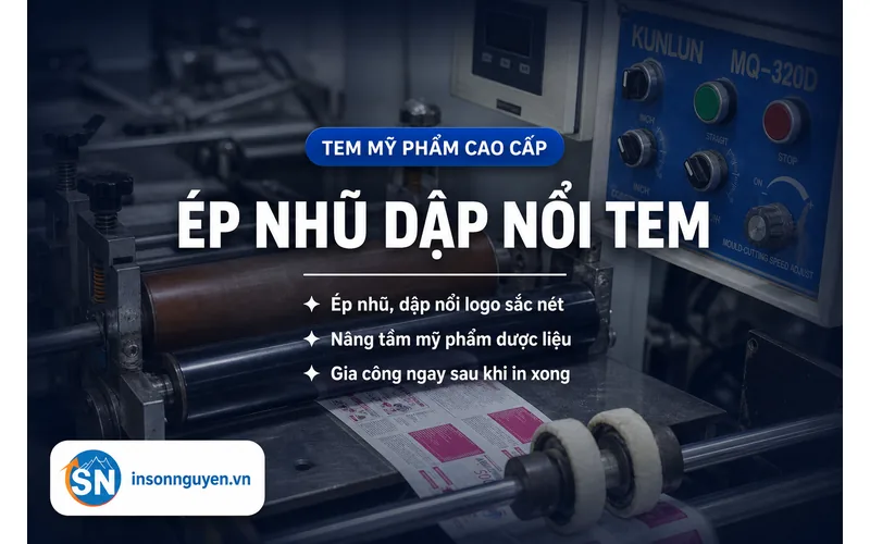 Máy ép nhũ dập nổi Kunlun MQ-320D cho tem mỹ phẩm dược liệu cao cấp