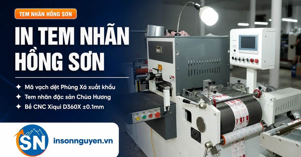 Máy bế CNC Xiqui D360X in tem nhãn Hồng Sơn