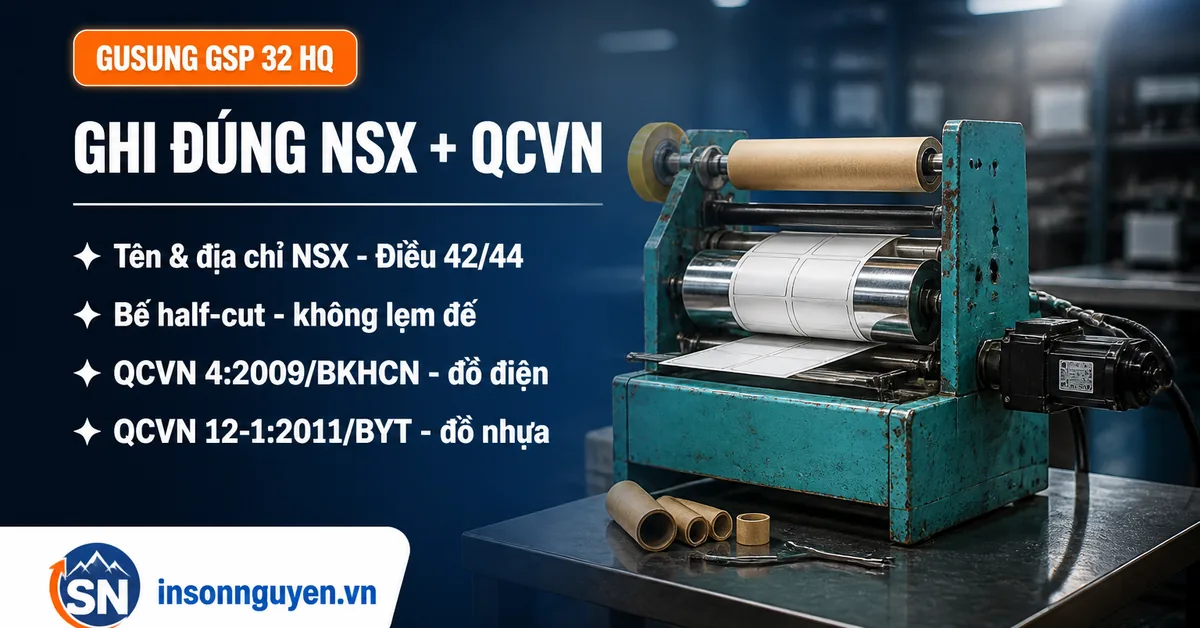 Tem phụ hàng gia dụng nhập khẩu bế half-cut trên máy Gusung GSP 32 HQ