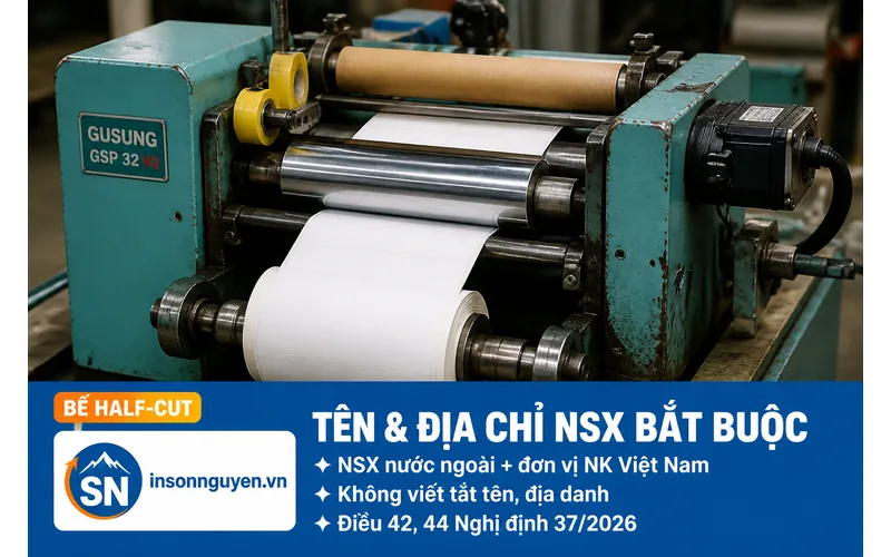 Máy Gusung GSP 32 HQ bế half-cut tem phụ hàng gia dụng nhập khẩu ghi tên địa chỉ NSX