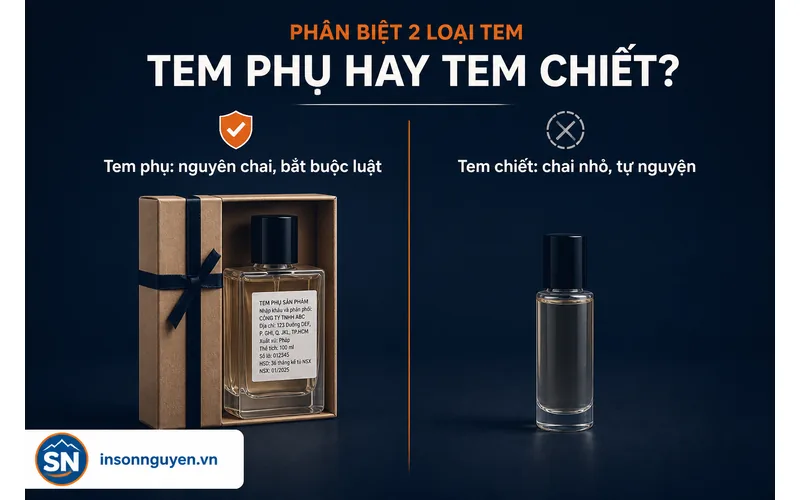So sánh tem phụ nước hoa nhập khẩu bắt buộc luật và tem nước hoa chiết tự nguyện