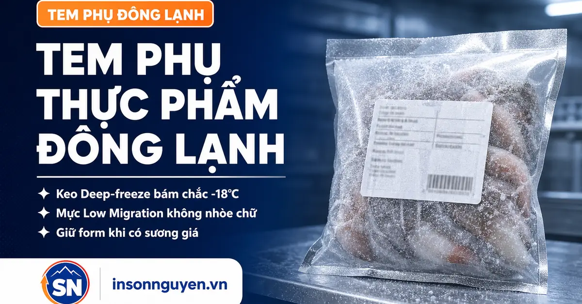 Tem phụ dán trên túi thực phẩm đông lạnh phủ sương giá