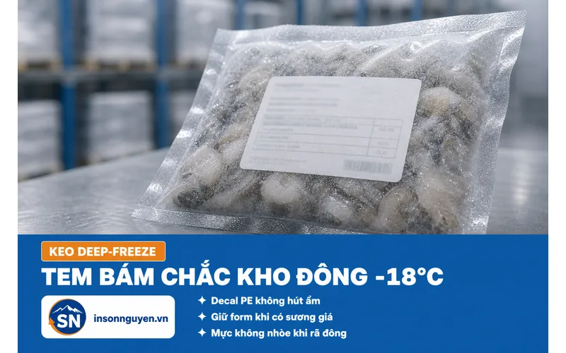 Tem phụ dán trên túi thực phẩm đông lạnh phủ sương giá